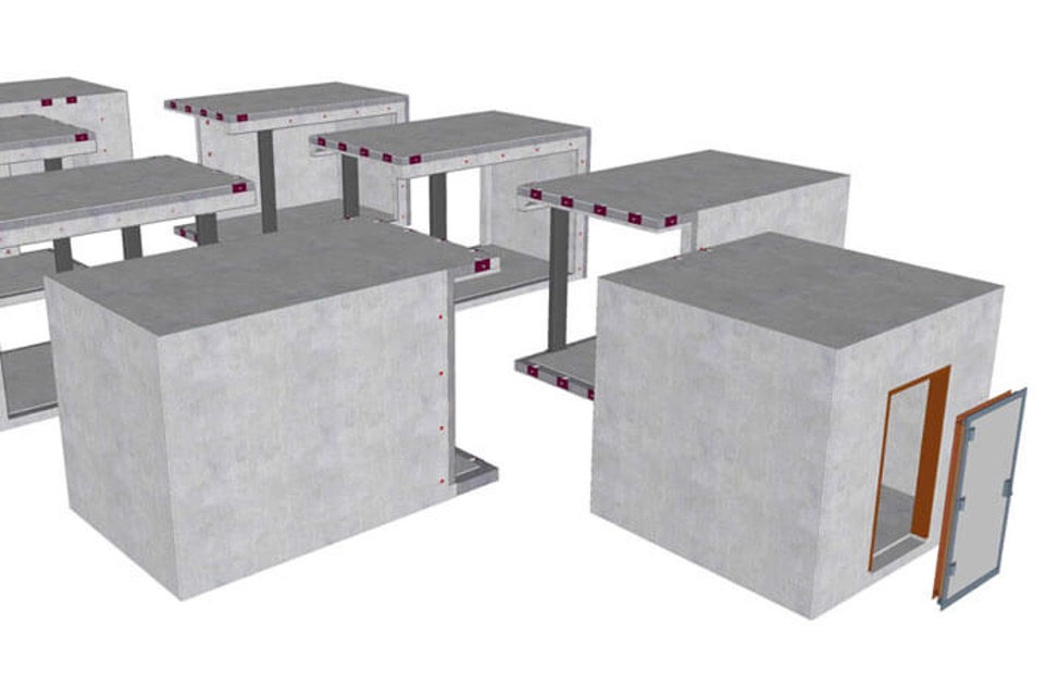 Reinforced concrete modules for blast resistant buildings