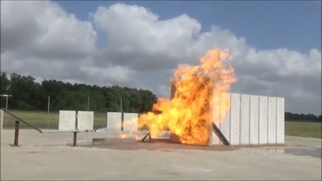 A jet fire test on a panel of a precast concrete building